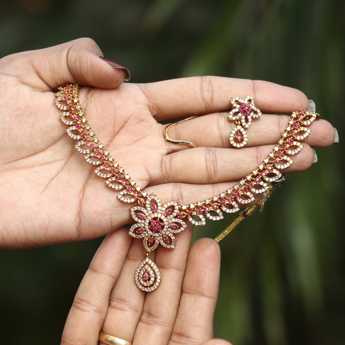 Gold Finish AD Stone Necklace