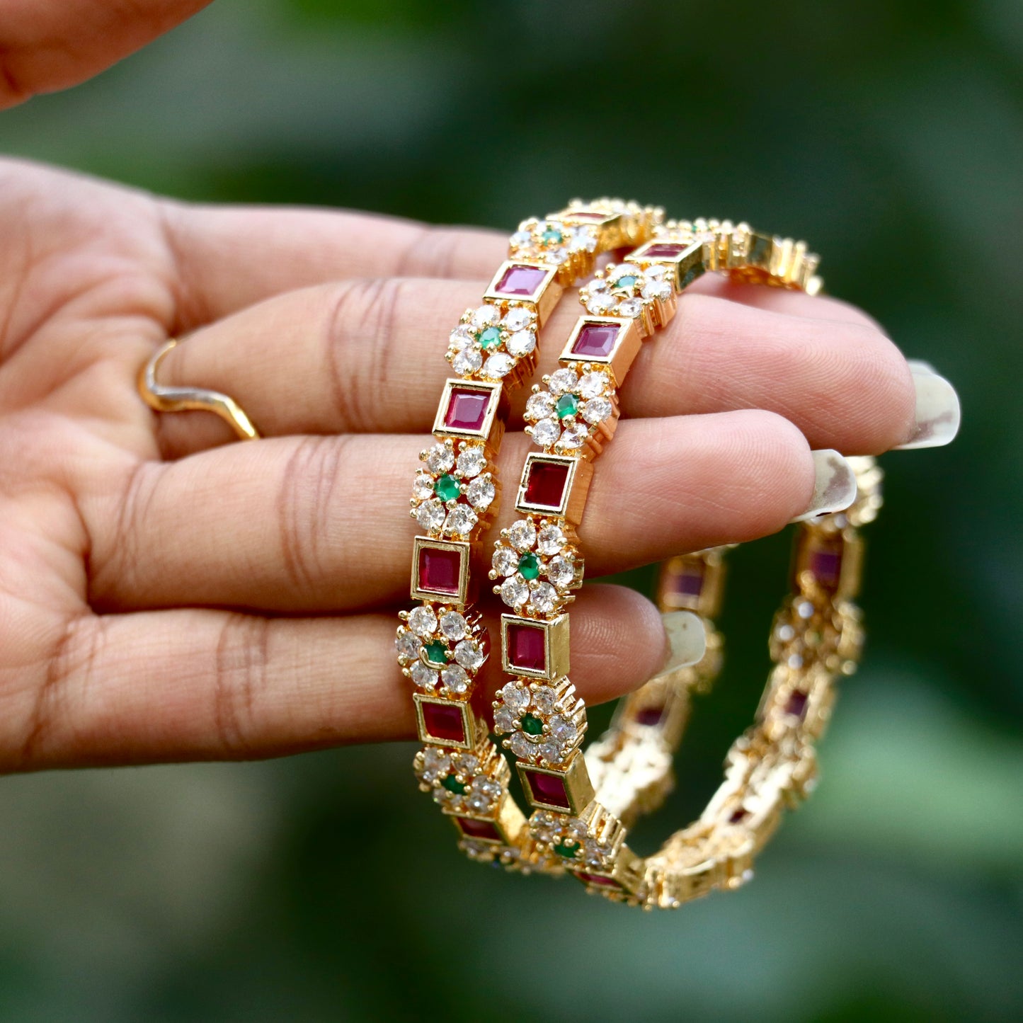 Gold Plated Ruby AD Stone Bangles