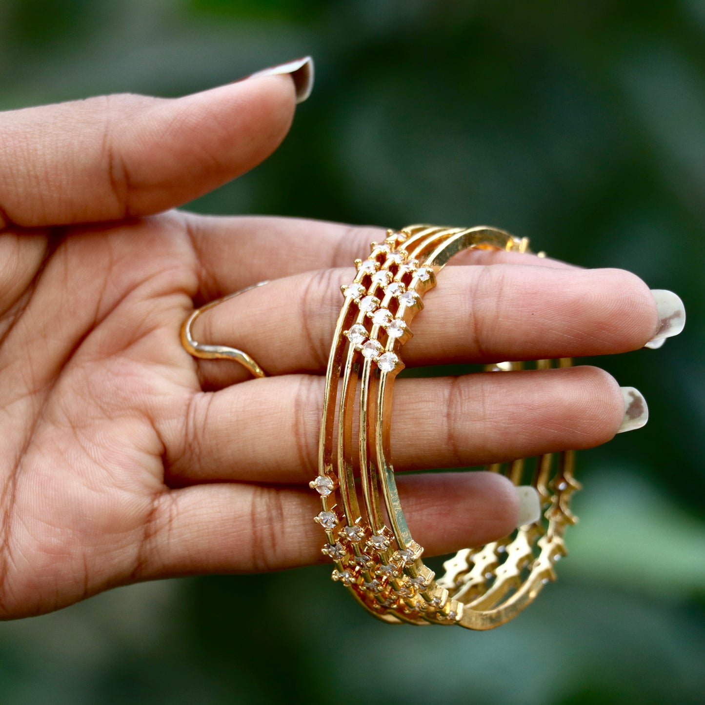 Gold Plated White Stone Bangles