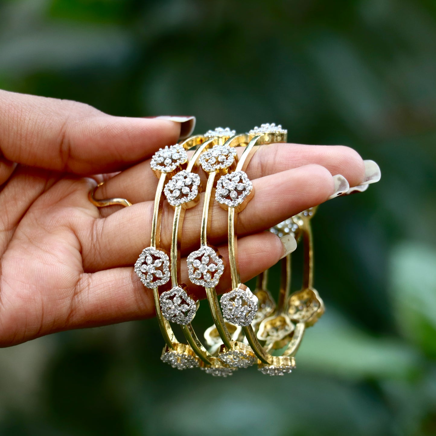 Gold Plated White Stone Bangles