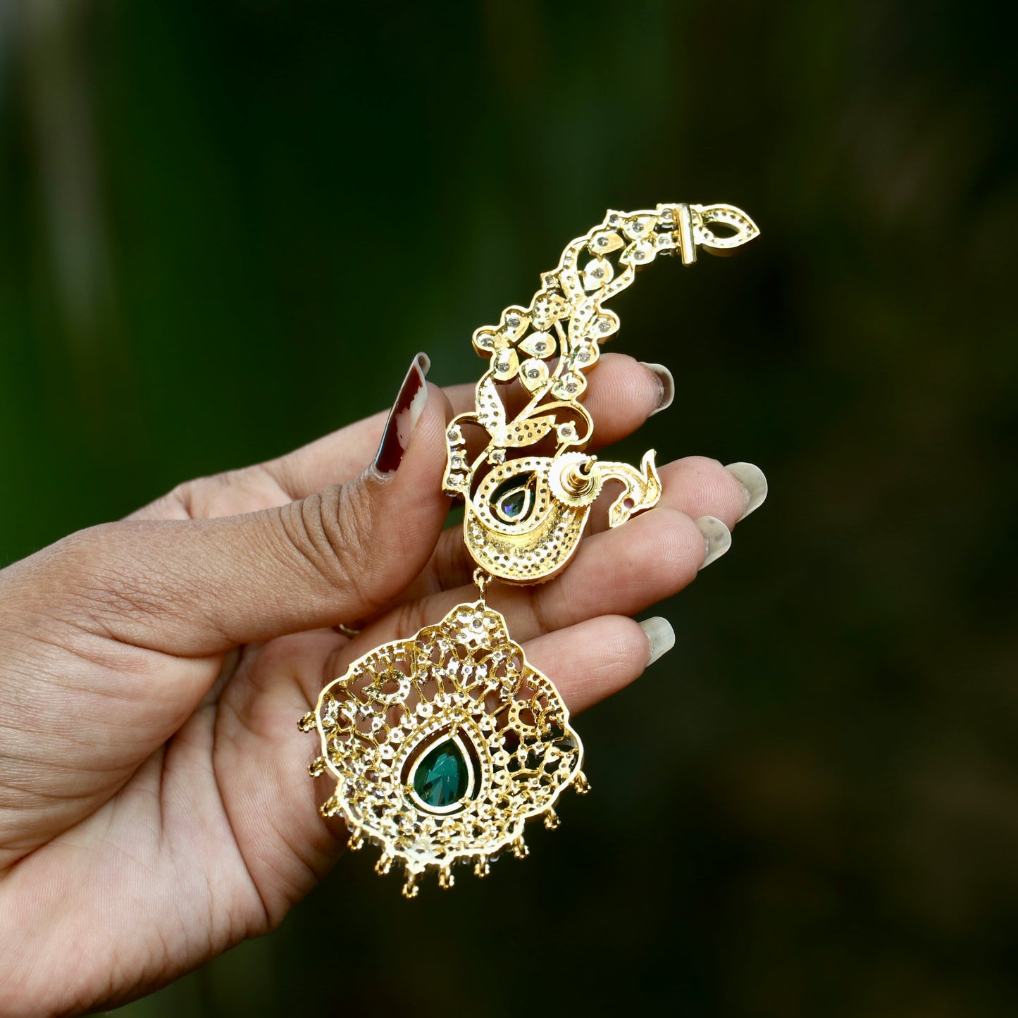 White AD Stone Peacock Ear Cuffs