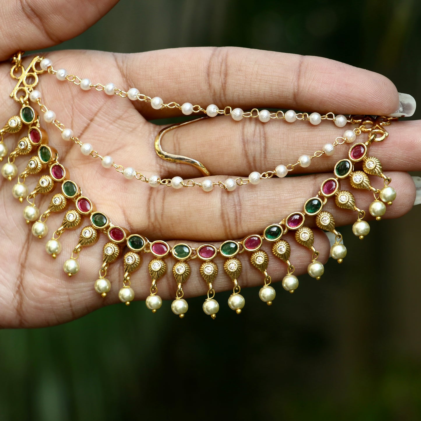 Gold Plated Layered Stone Ear Chains