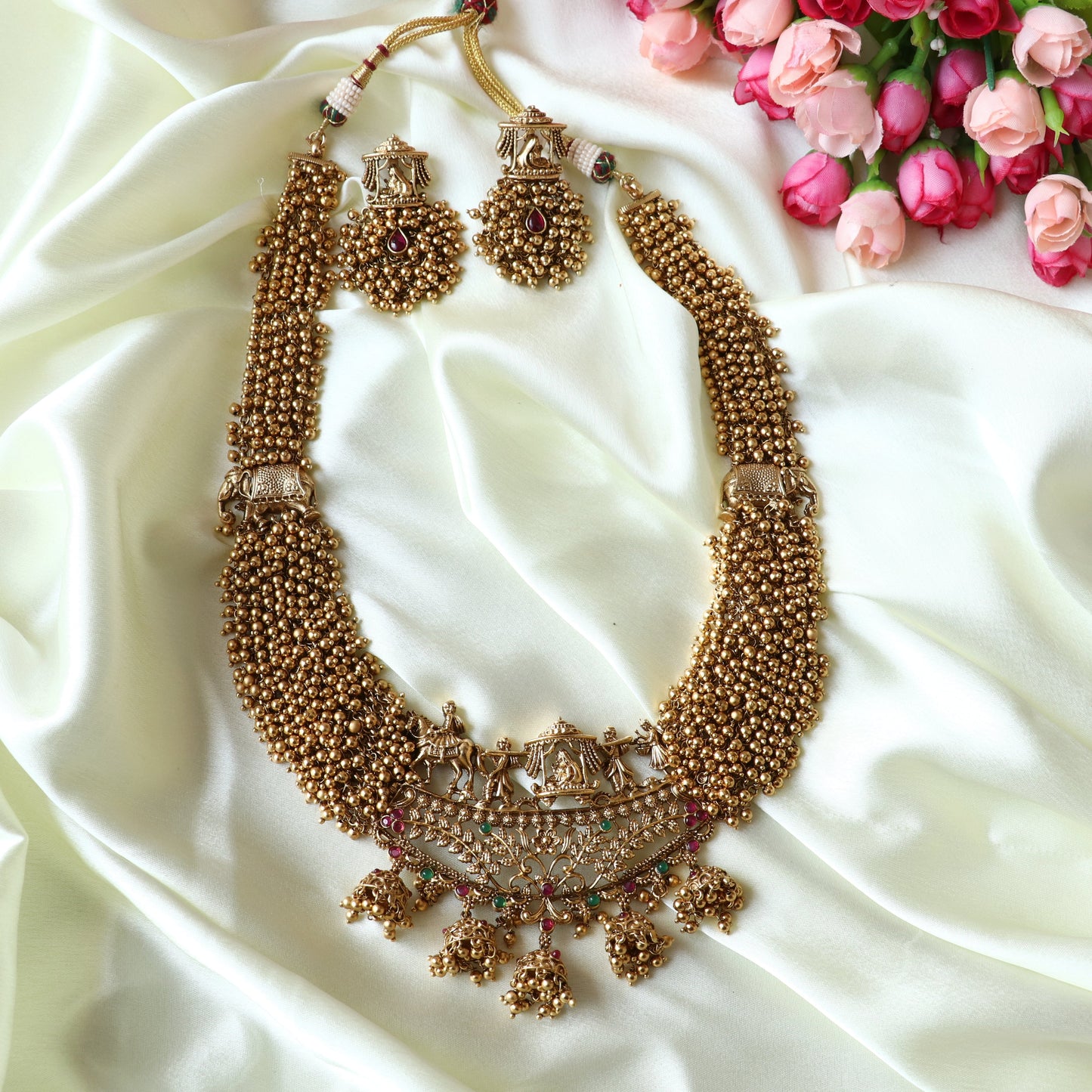 Vrishti Long Haaram - Golden Pearls / White Pearls