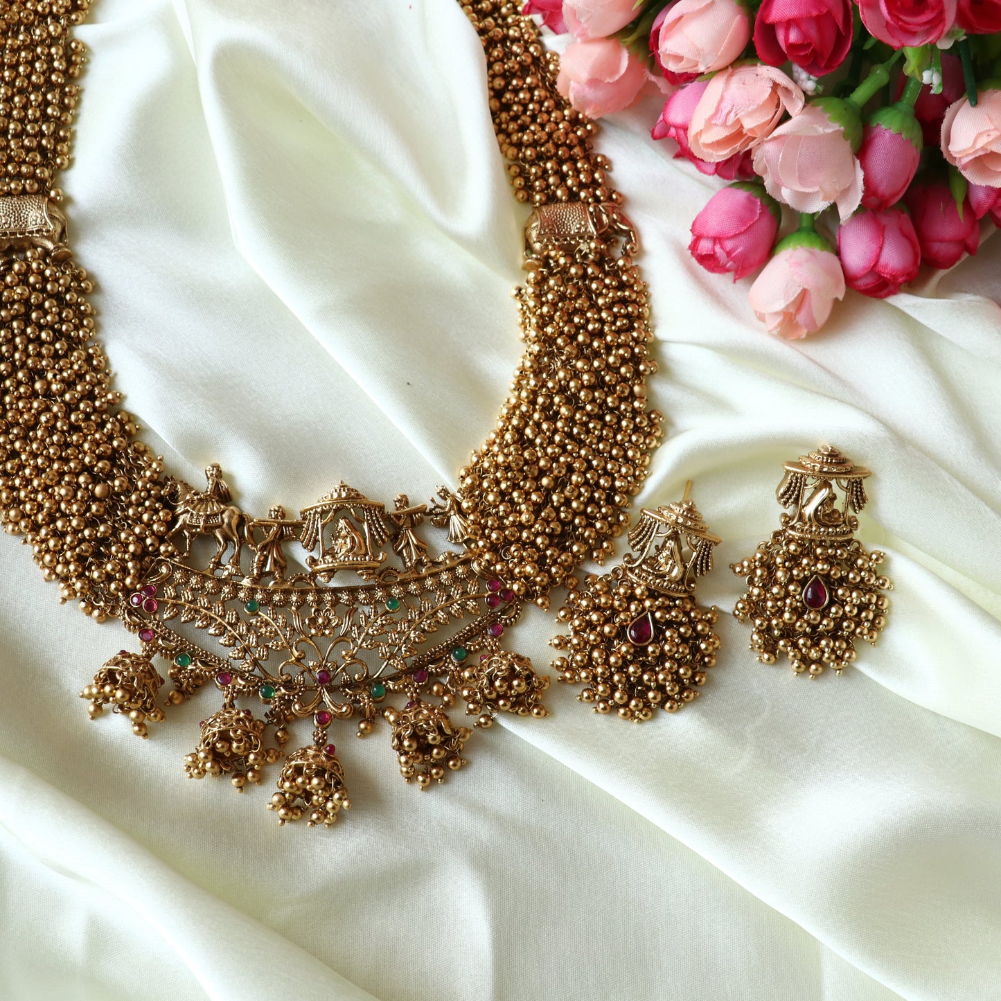 Vrishti Long Haaram - Golden Pearls / White Pearls