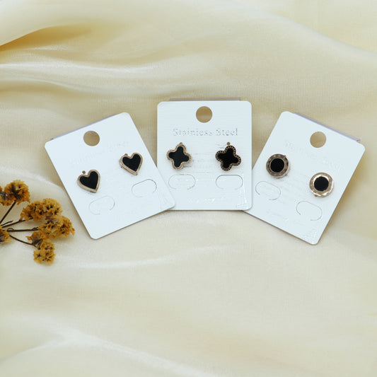 Pack of 3 Pairs Of Black Studs Earrings