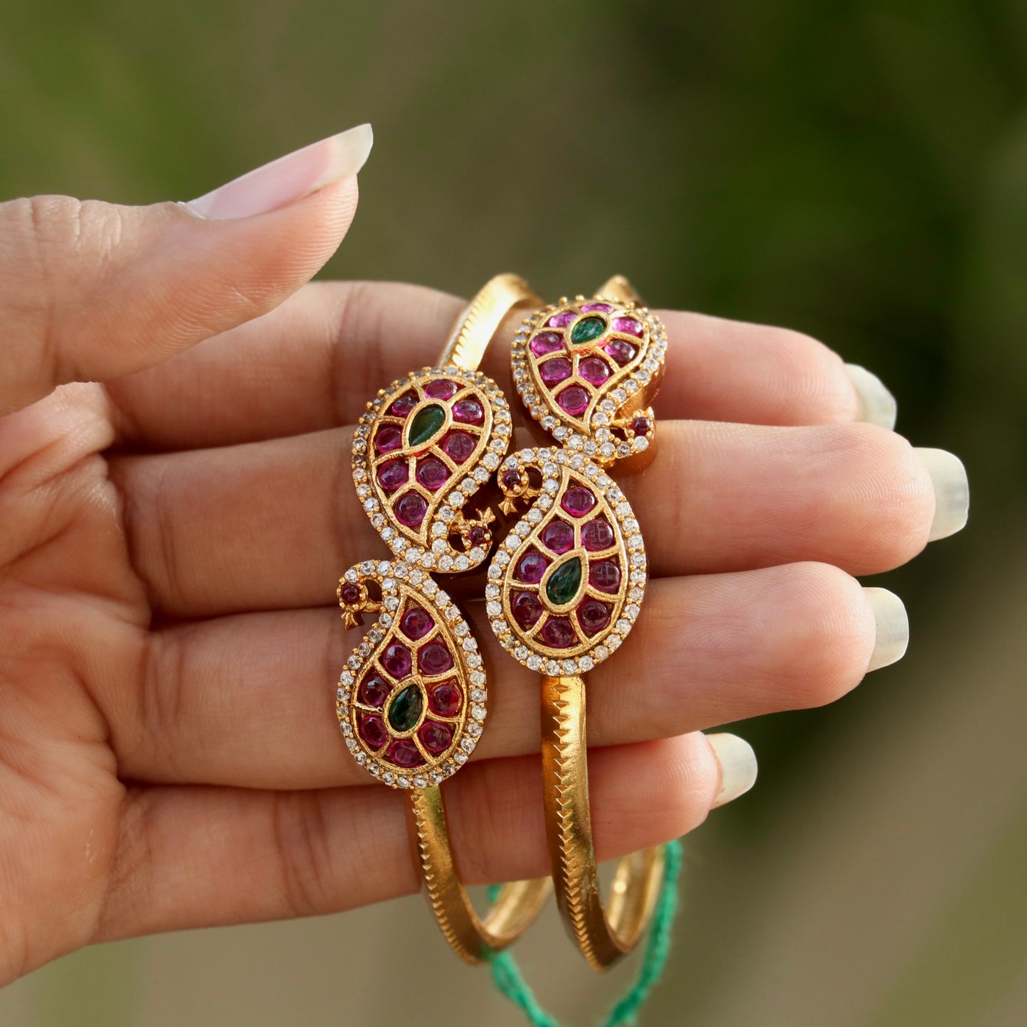 Mahika Peocock design kada bangles - Available In Ruby & Green