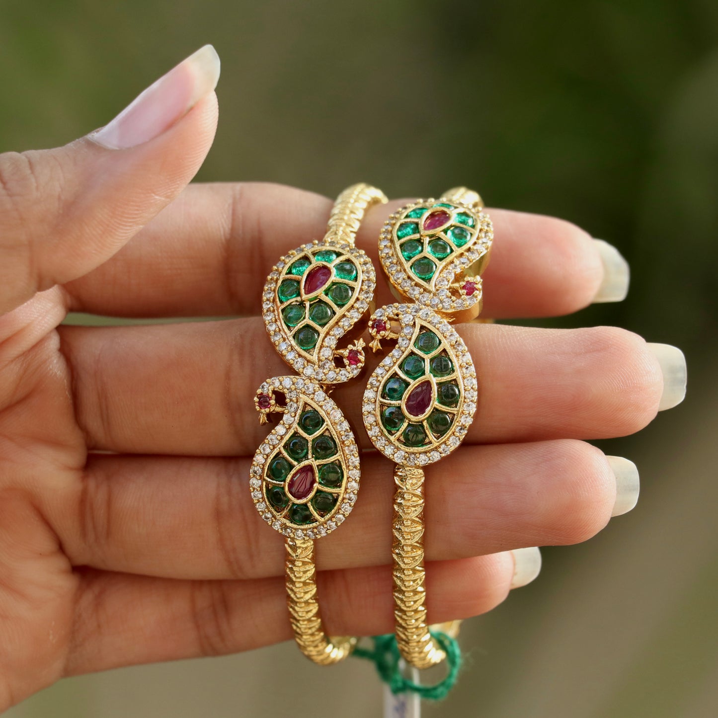 Mahika Peocock design kada bangles - Available In Ruby & Green