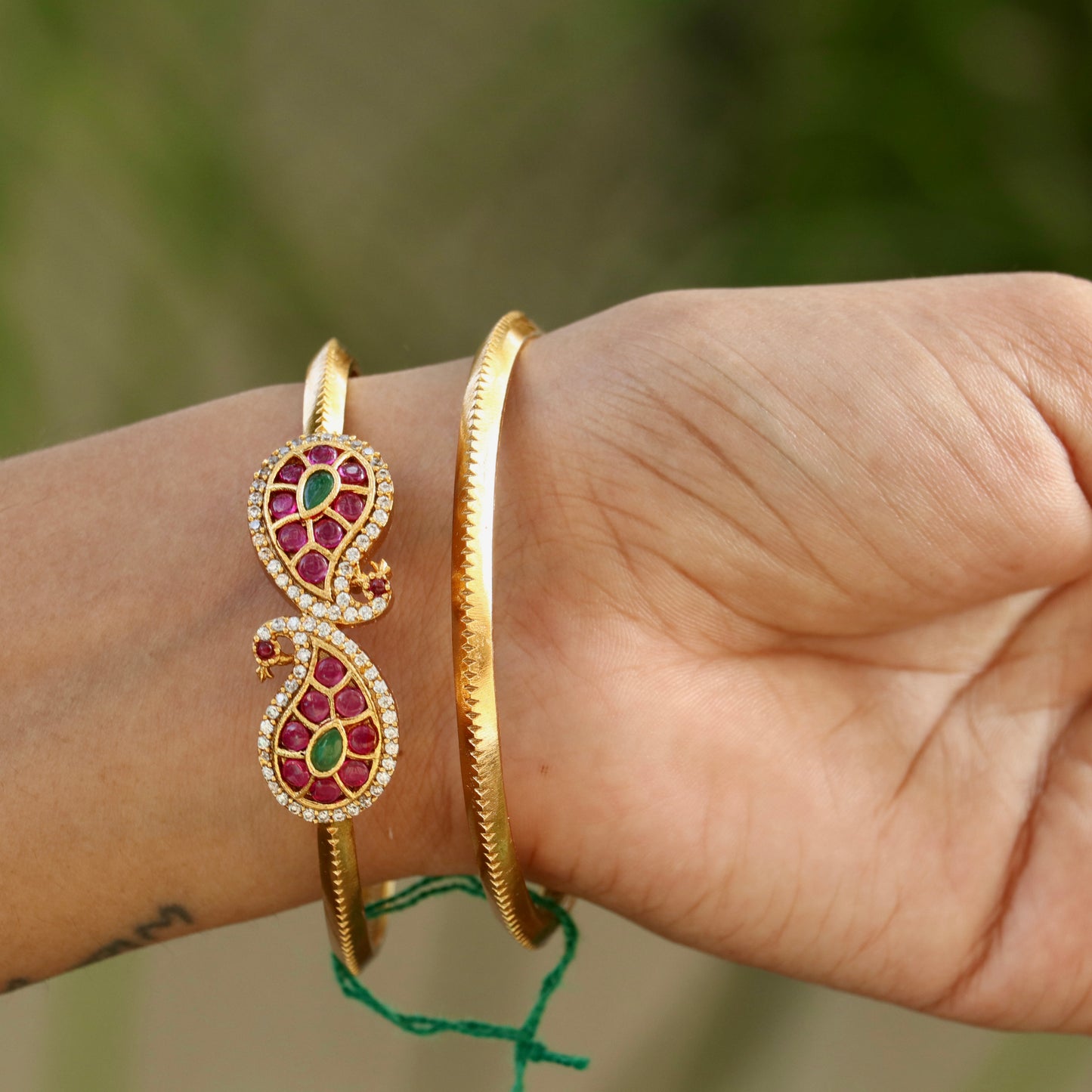 Mahika Peocock design kada bangles - Available In Ruby & Green