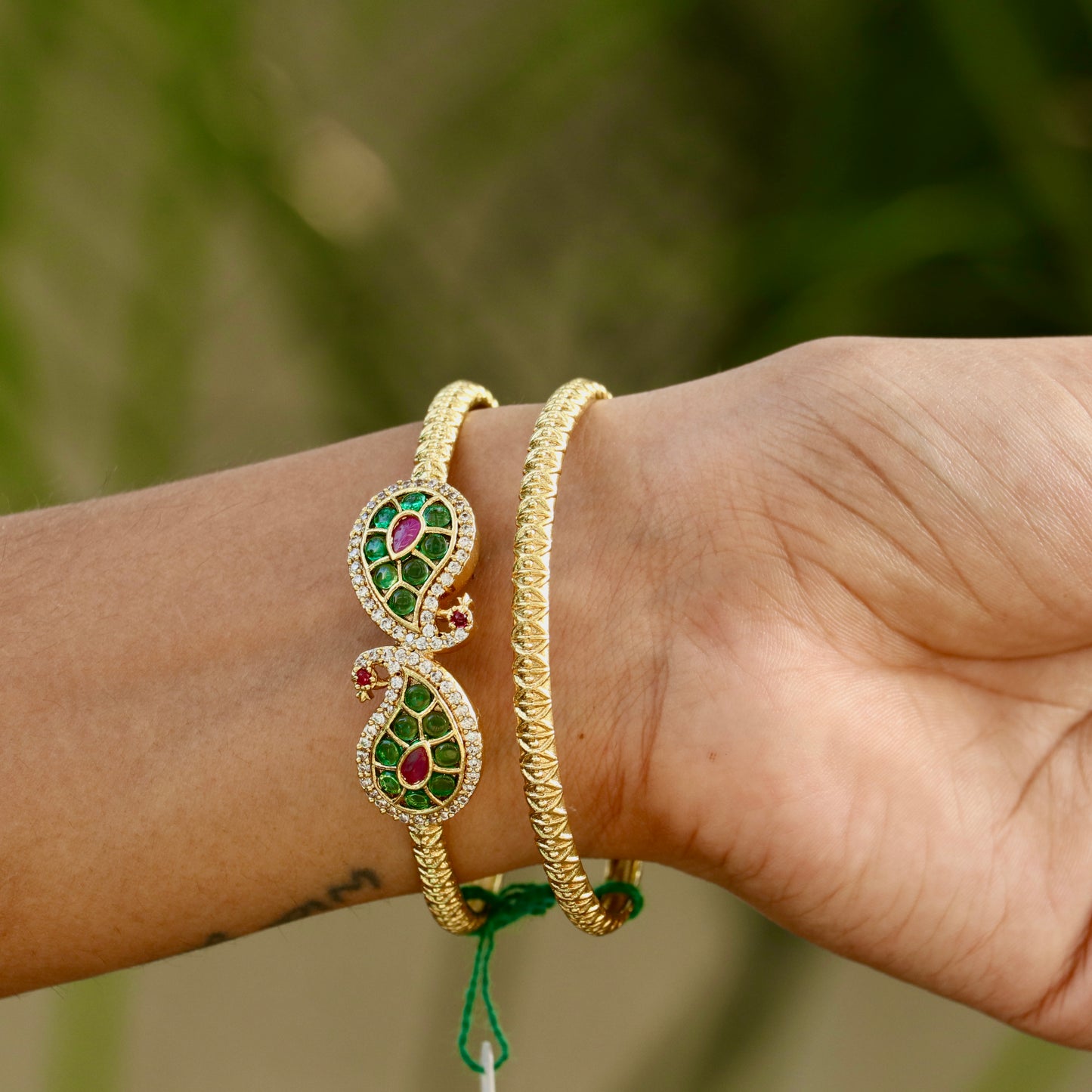 Mahika Peocock design kada bangles - Available In Ruby & Green