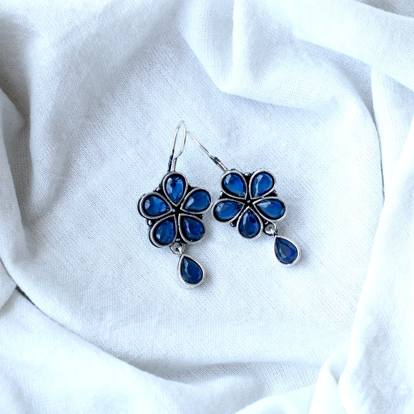 German silver floral Hook Earrings