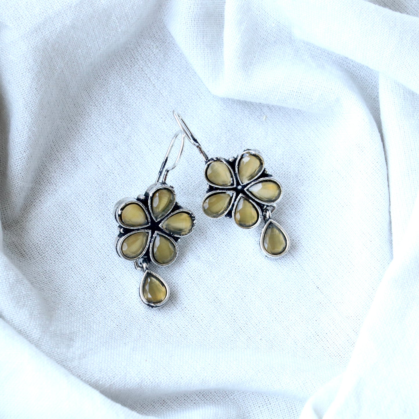 German silver floral Hook Earrings