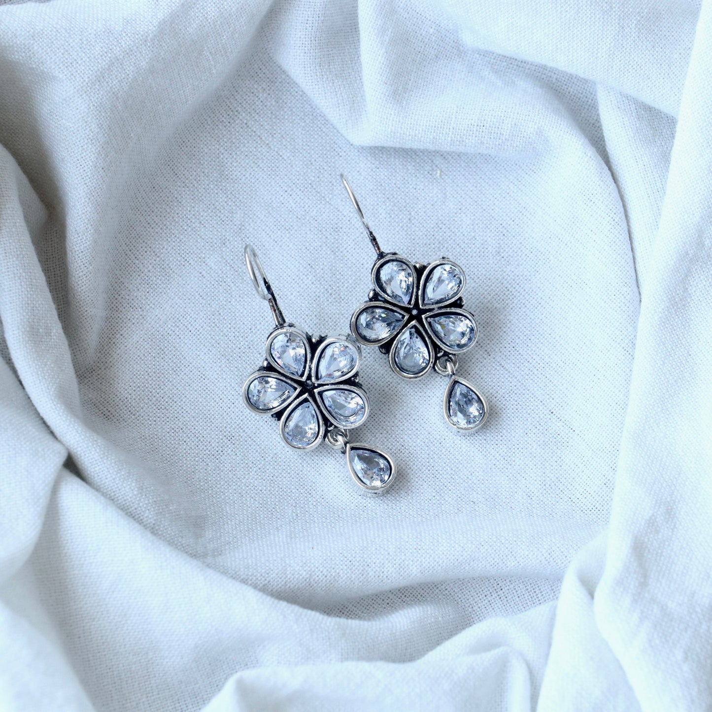 German silver floral Hook Earrings