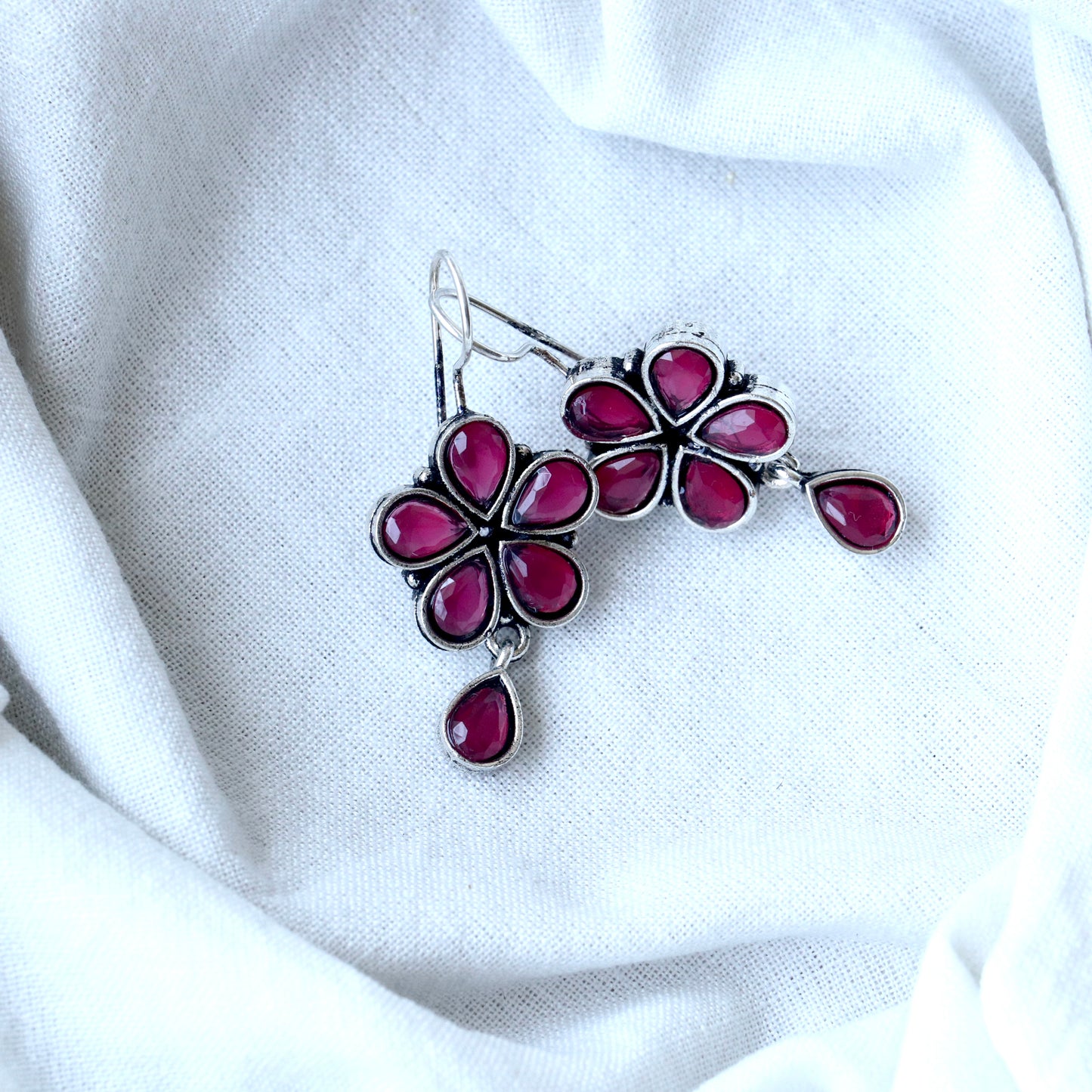 German silver floral Hook Earrings