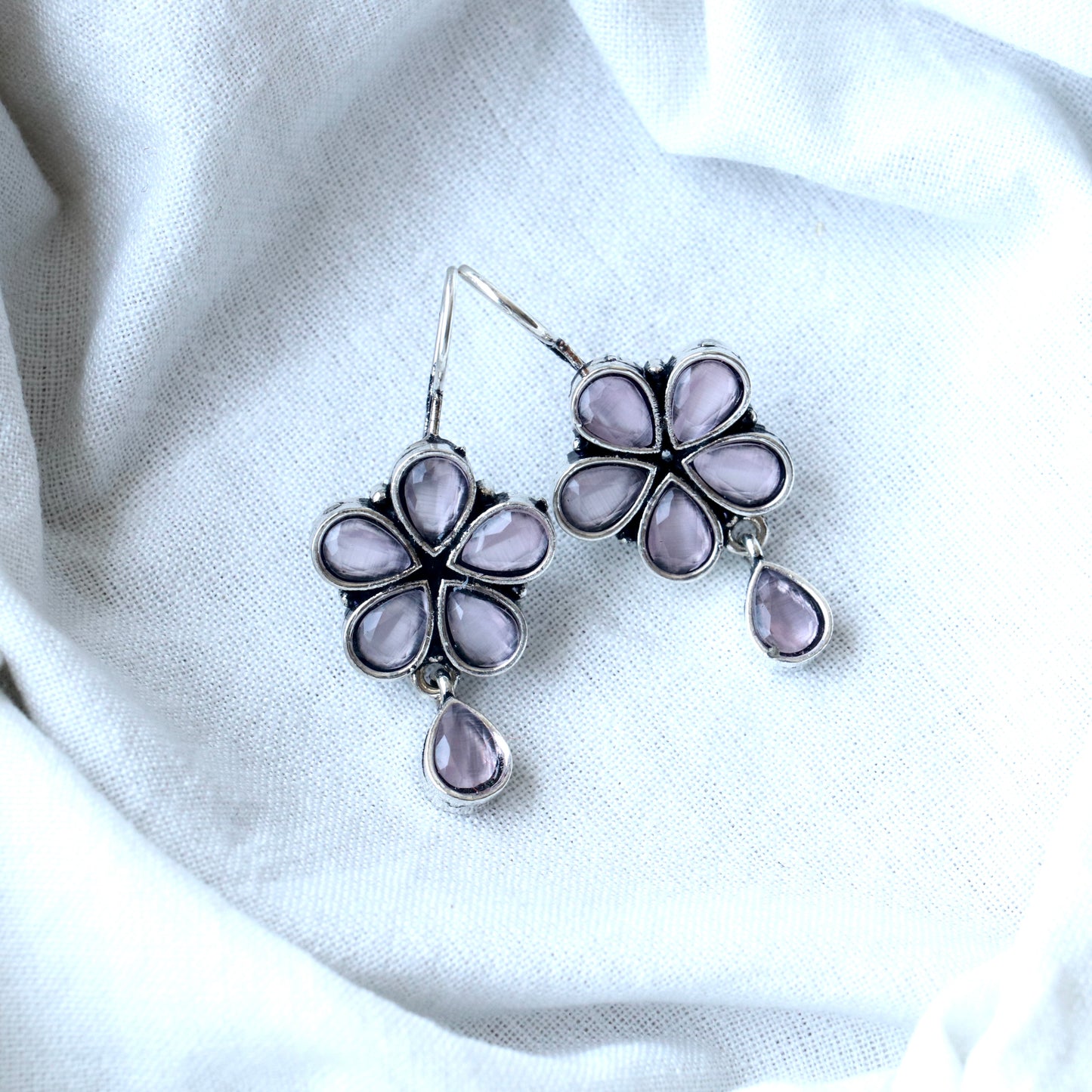 German silver floral Hook Earrings