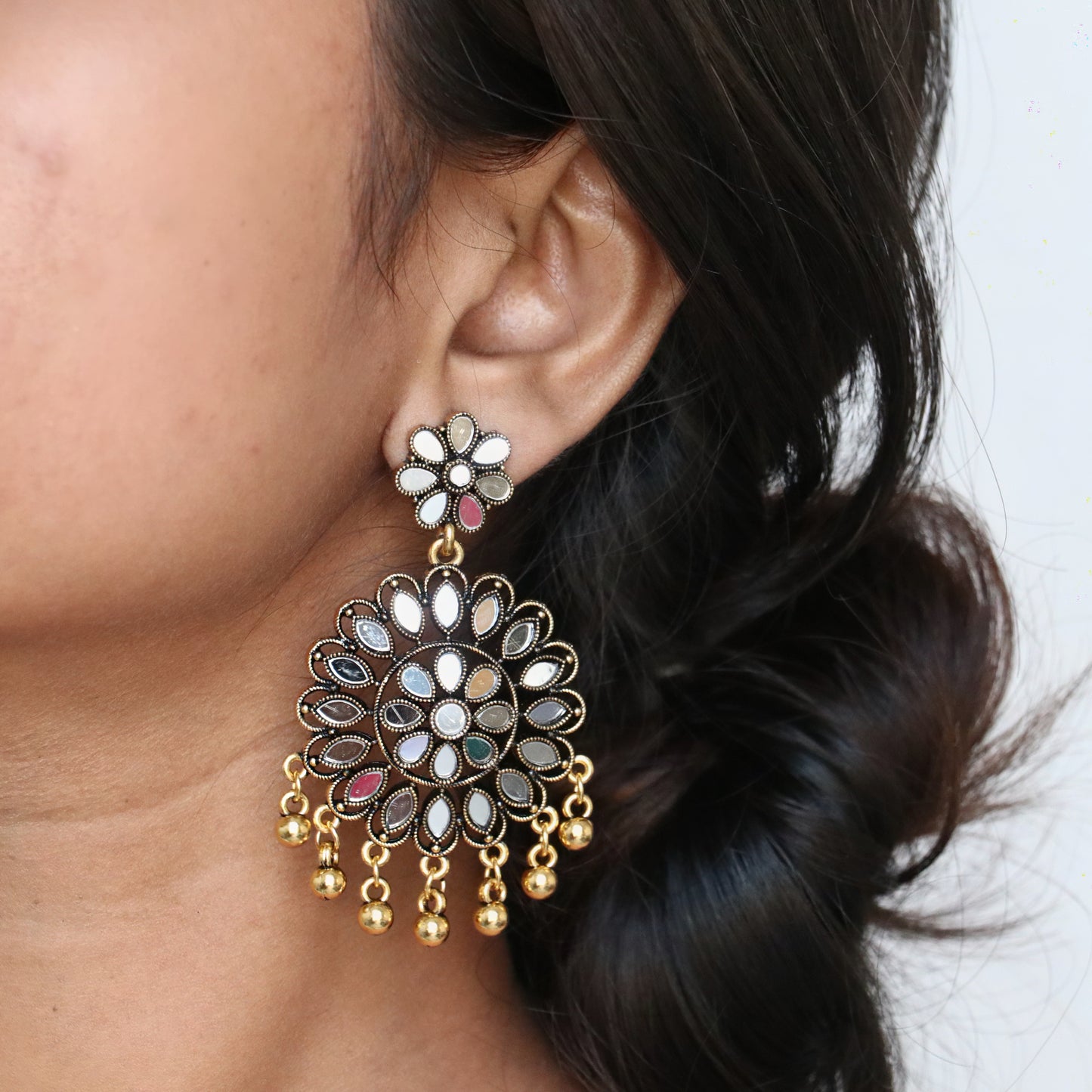 Khyati Mirror Gold Oxidized Earrings