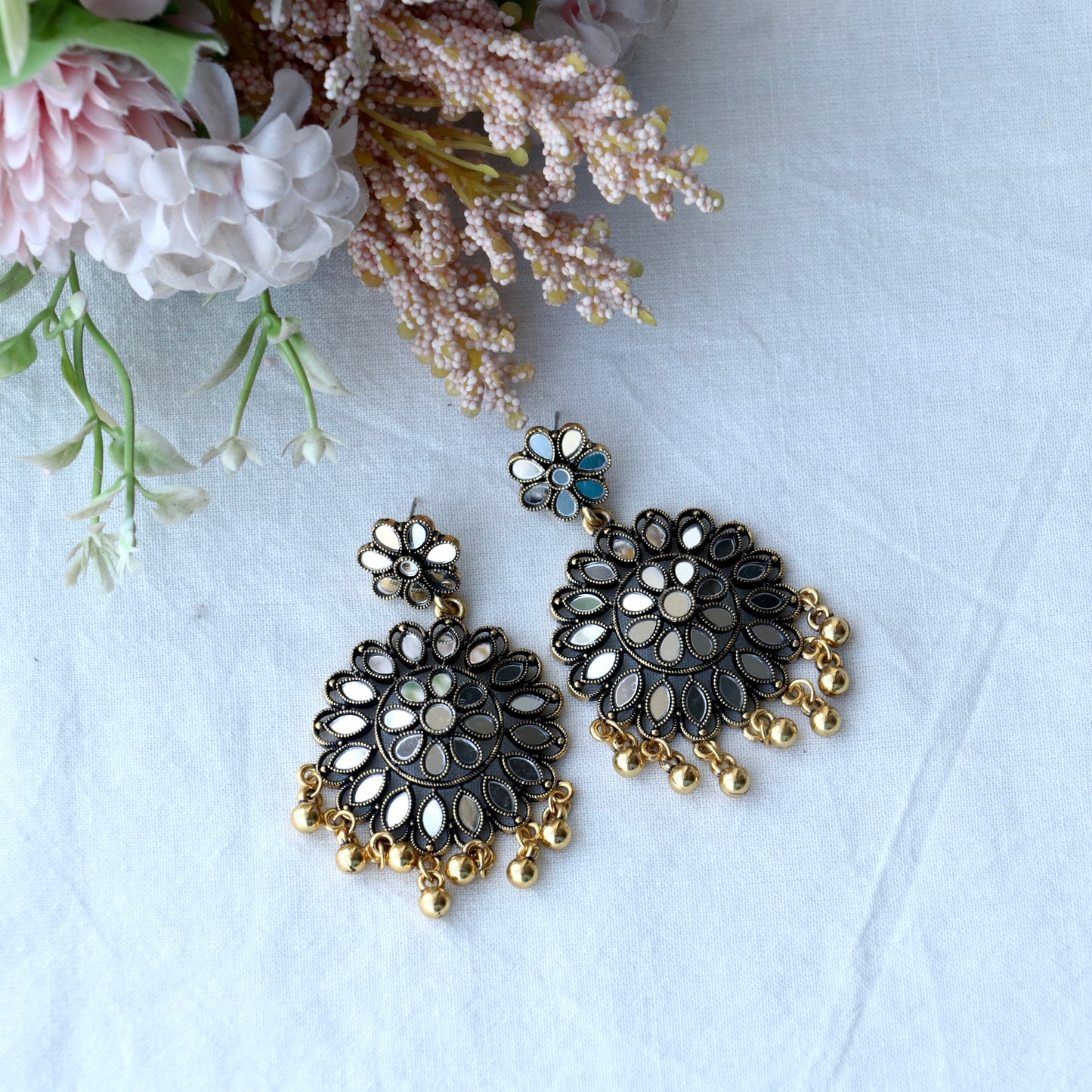 Khyati Mirror Gold Oxidized Earrings