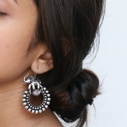 Chandbali Oxidized Elephant Drop Earrings