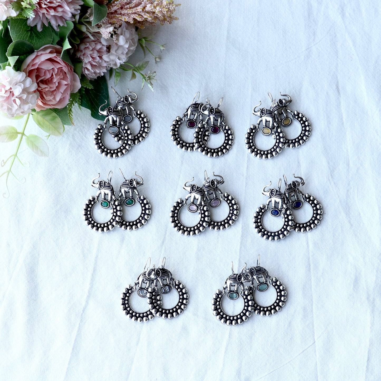 Chandbali Oxidized Elephant Drop Earrings