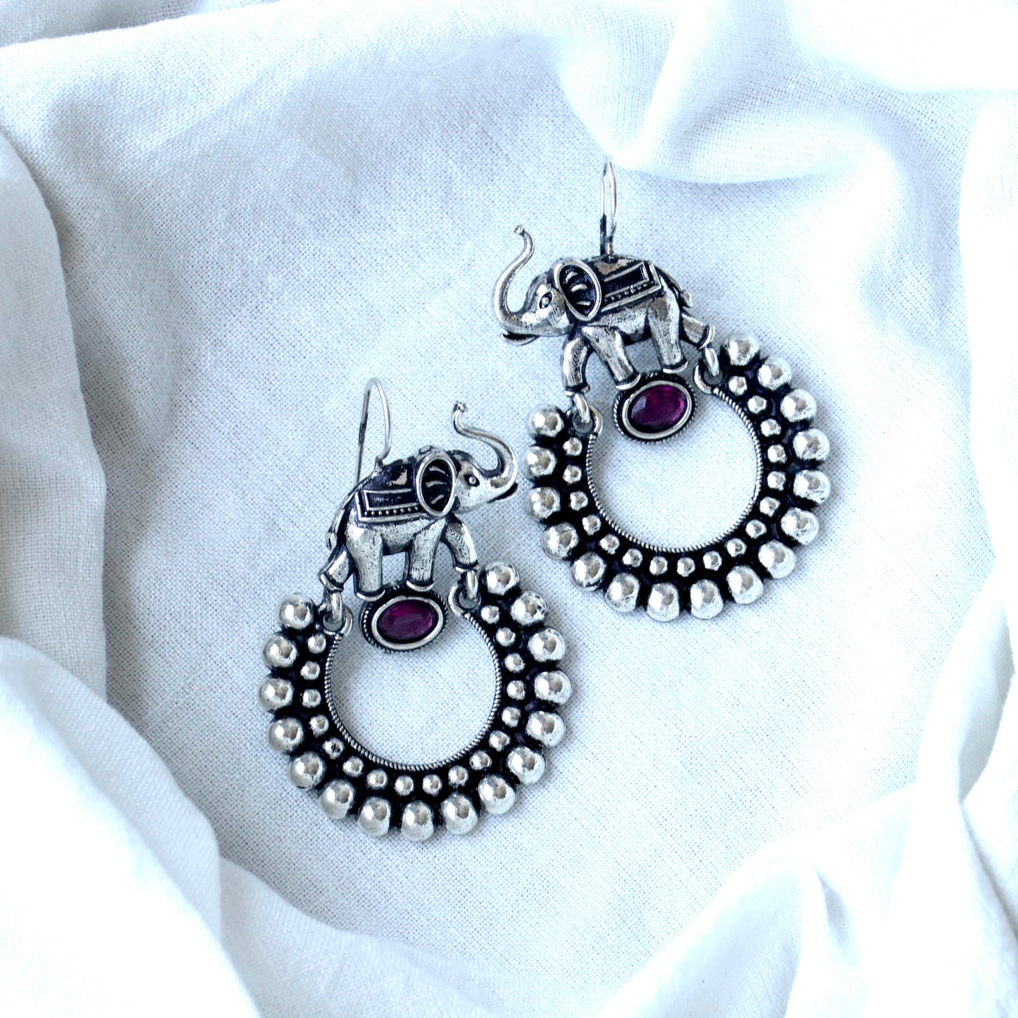 Chandbali Oxidized Elephant Drop Earrings