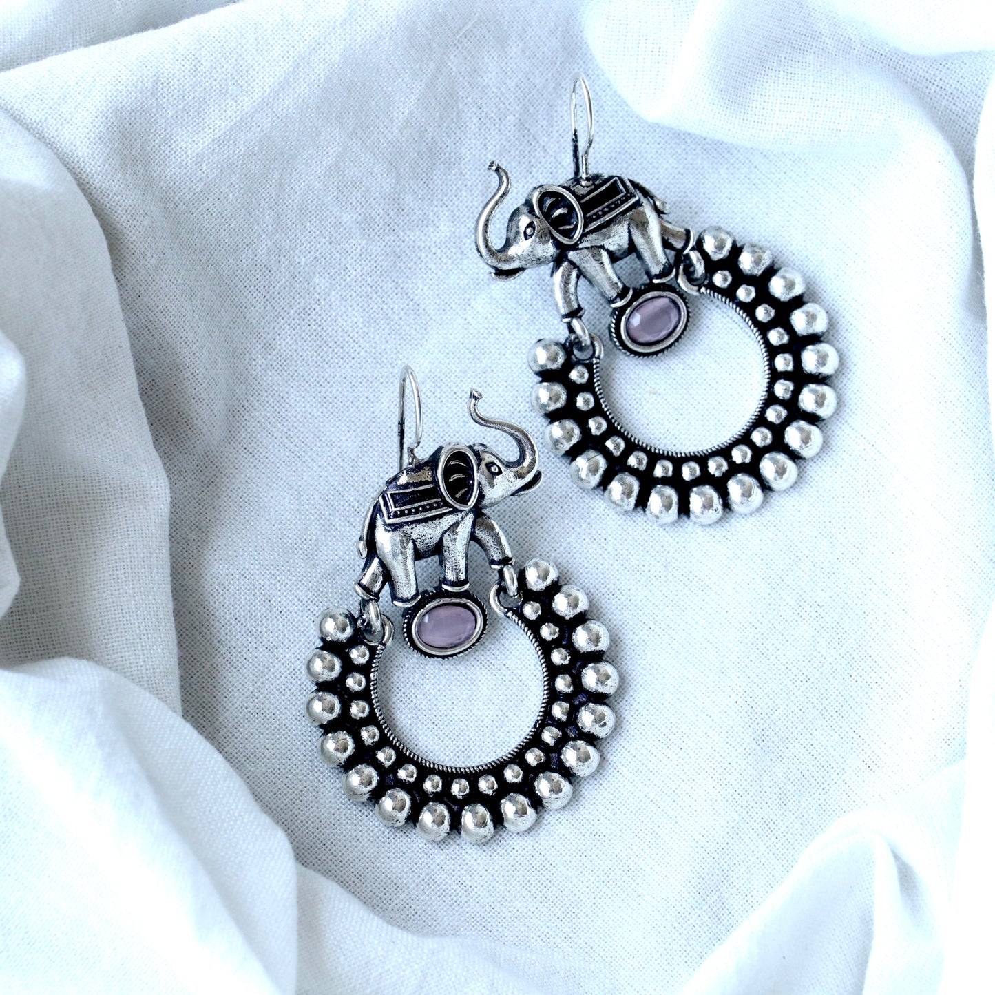 Chandbali Oxidized Elephant Drop Earrings