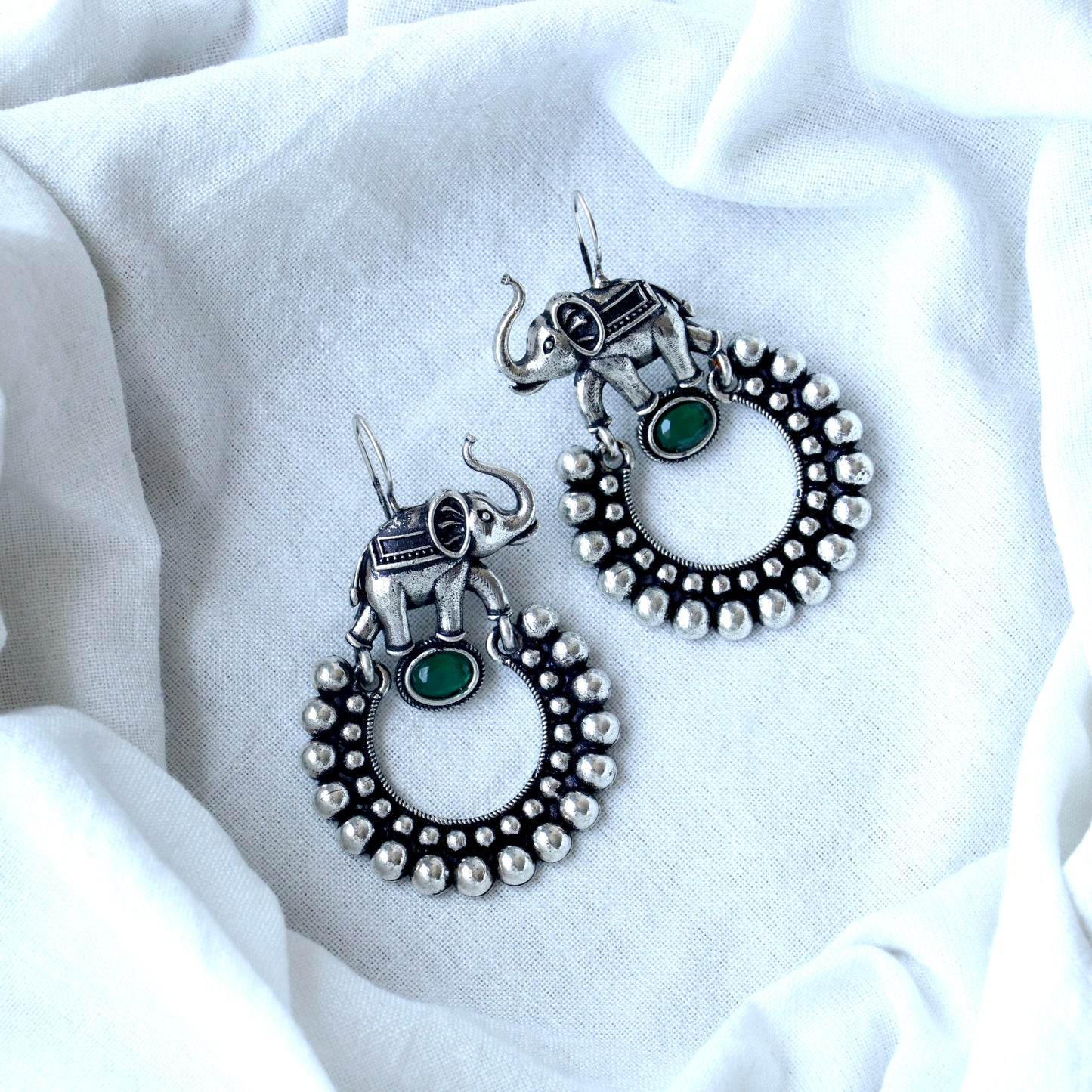 Chandbali Oxidized Elephant Drop Earrings