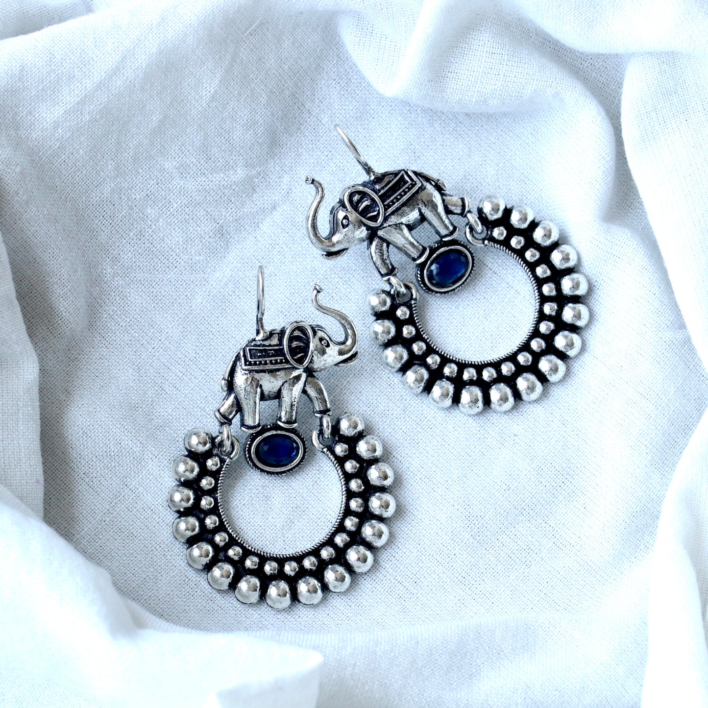 Chandbali Oxidized Elephant Drop Earrings