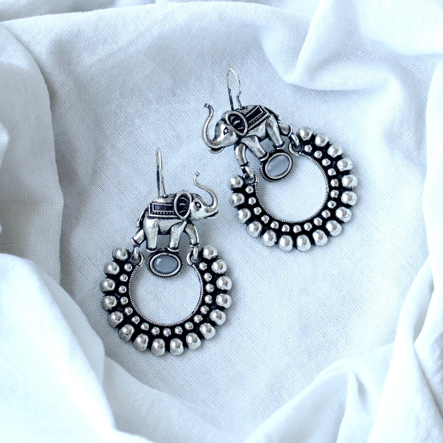 Chandbali Oxidized Elephant Drop Earrings