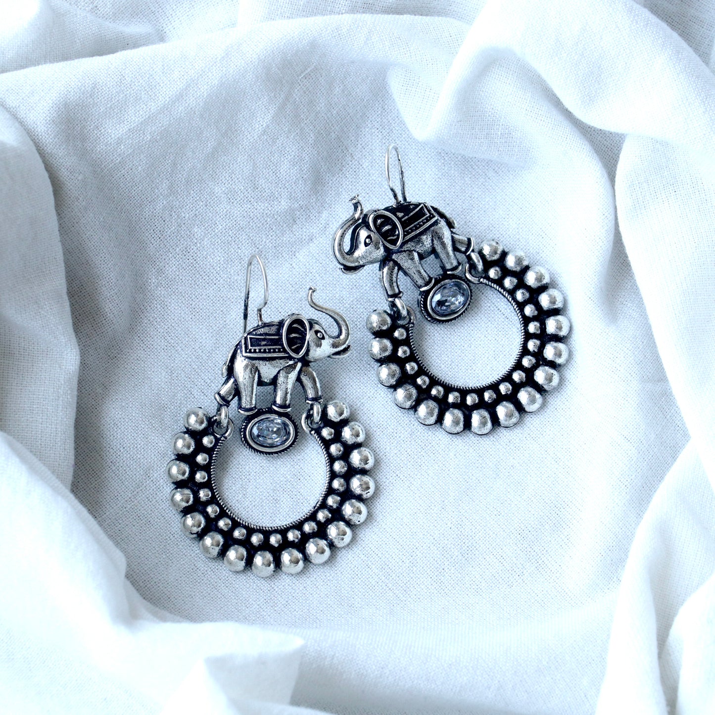 Chandbali Oxidized Elephant Drop Earrings