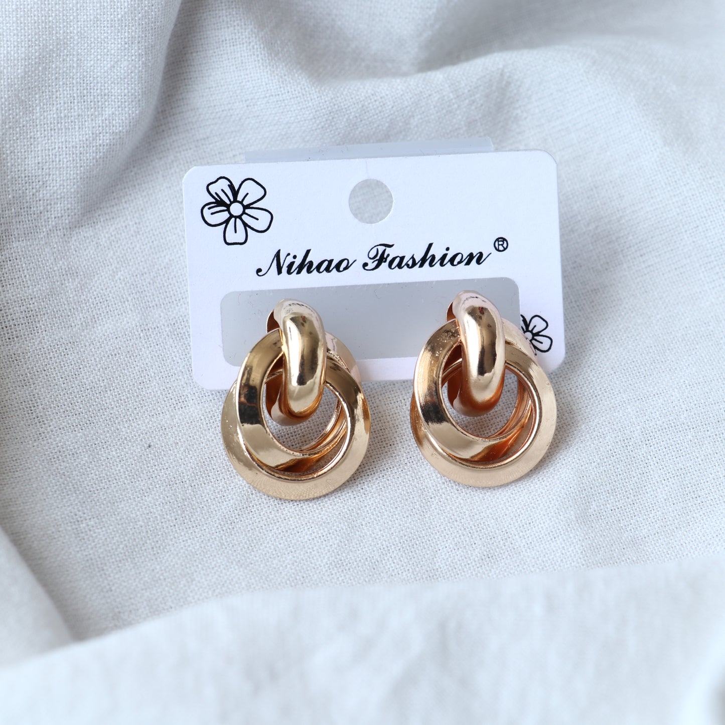 Gold Metal Geometric Stud Earrings