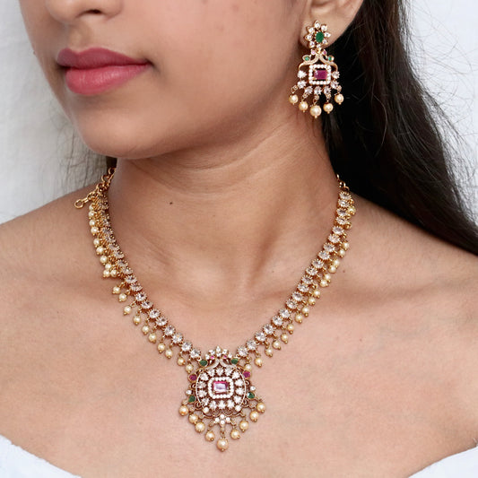 Charusree Multi-Stone Necklace With Earrings