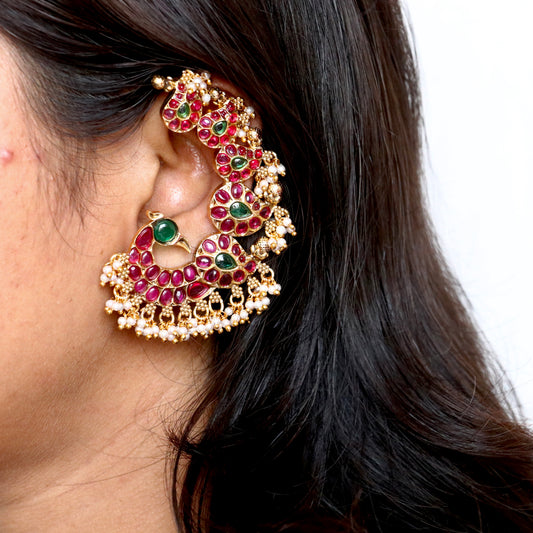 Pari Full Ear-Cuff Earrings With Pearls And Kemp Stones