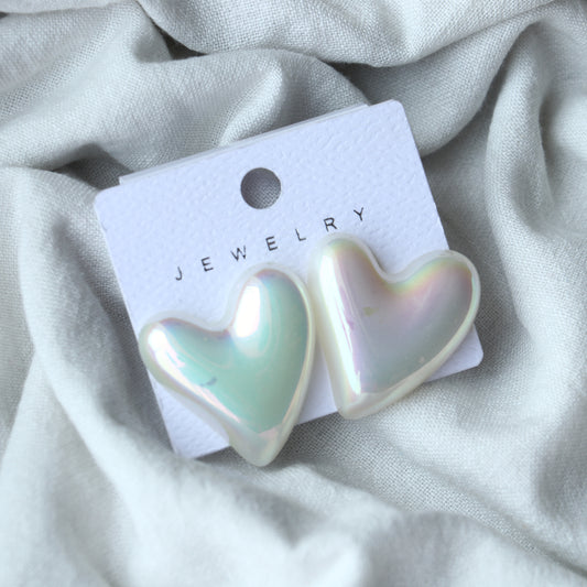 Shiny White Heart Earrings