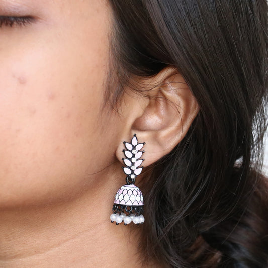 Meenakari Leaf Black Metal Earrings