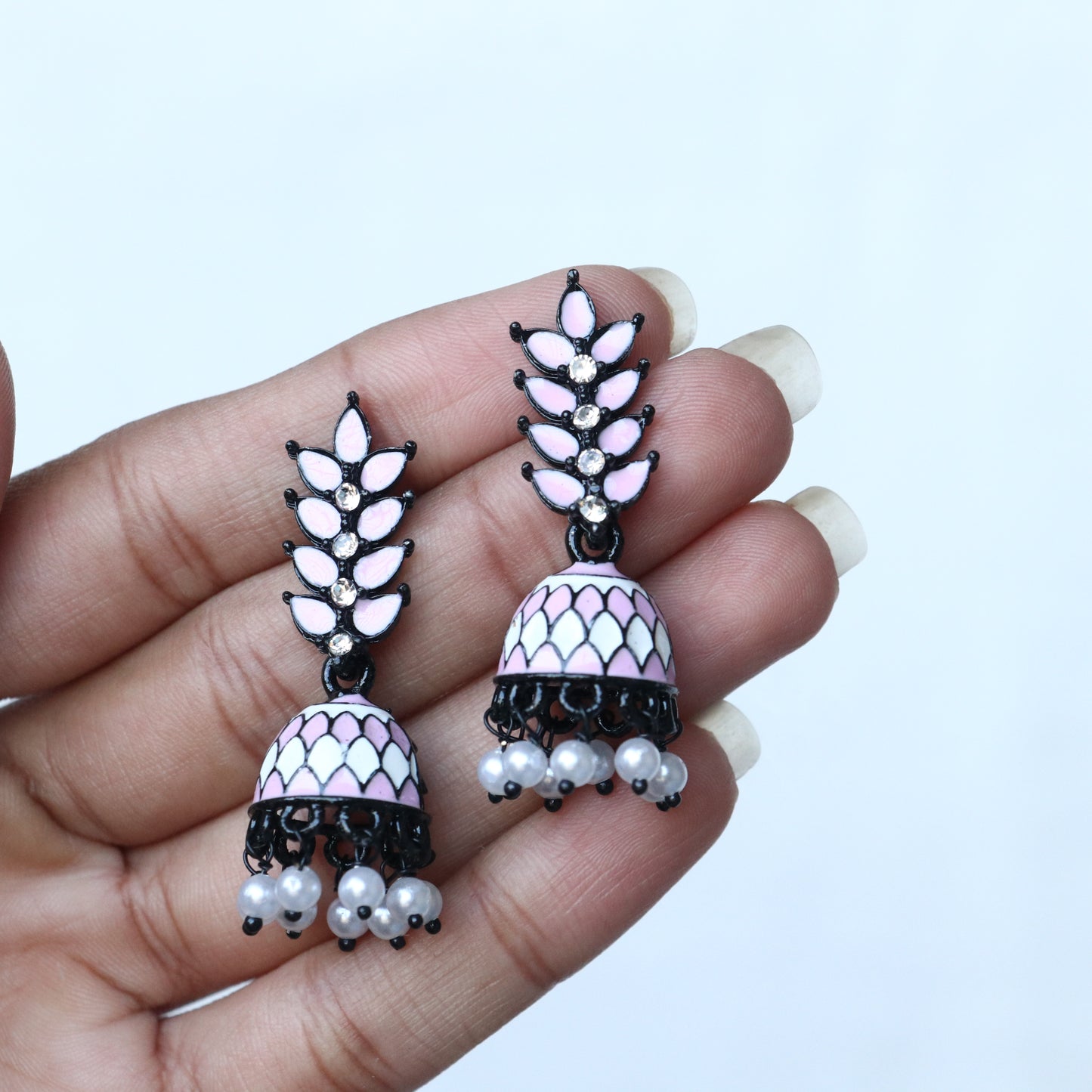 Meenakari Leaf Black Metal Earrings