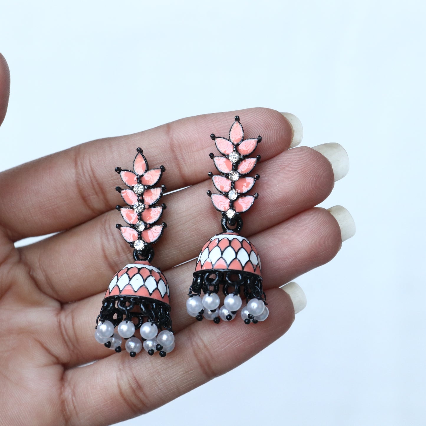 Meenakari Leaf Black Metal Earrings