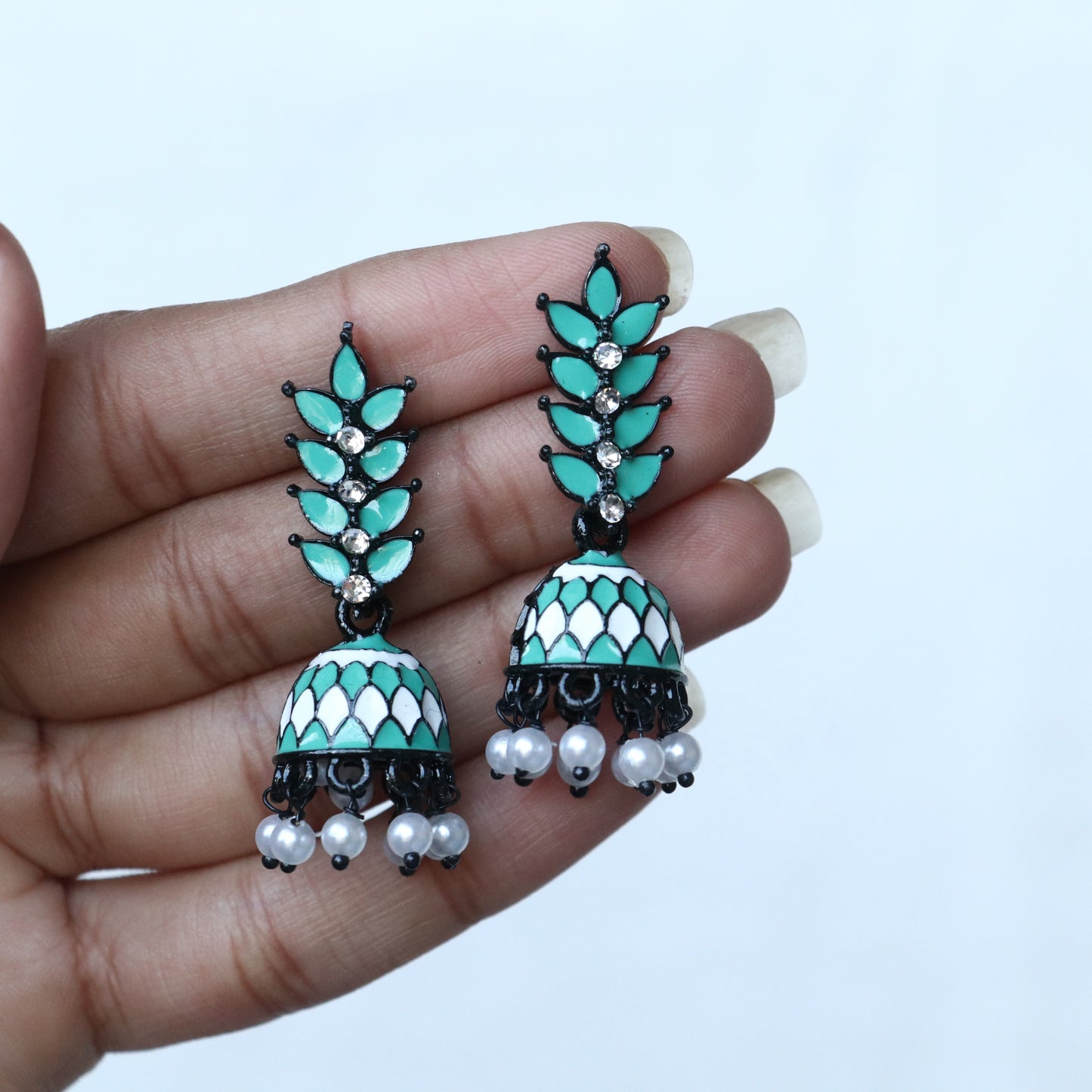 Meenakari Leaf Black Metal Earrings