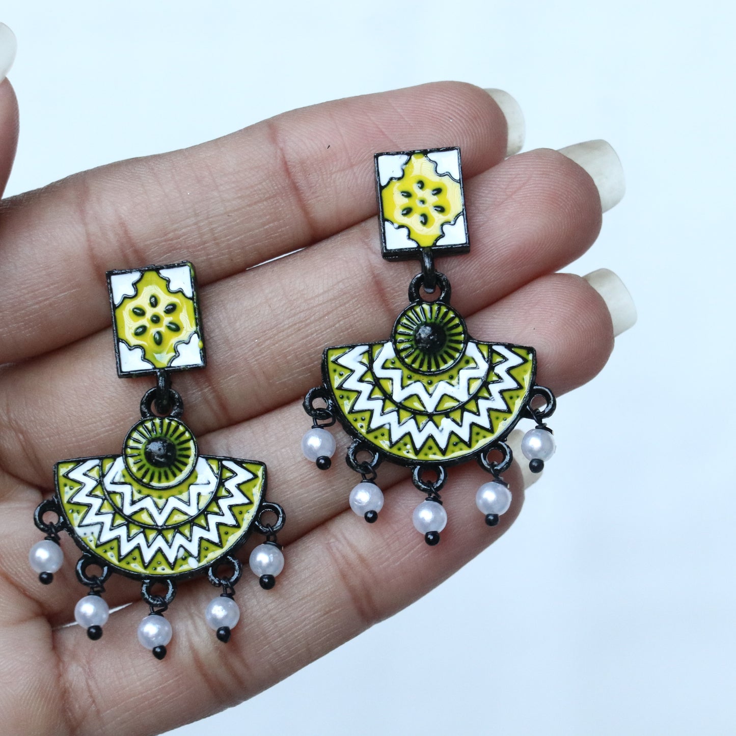 Meenakari Mandala Black Metal Earrings