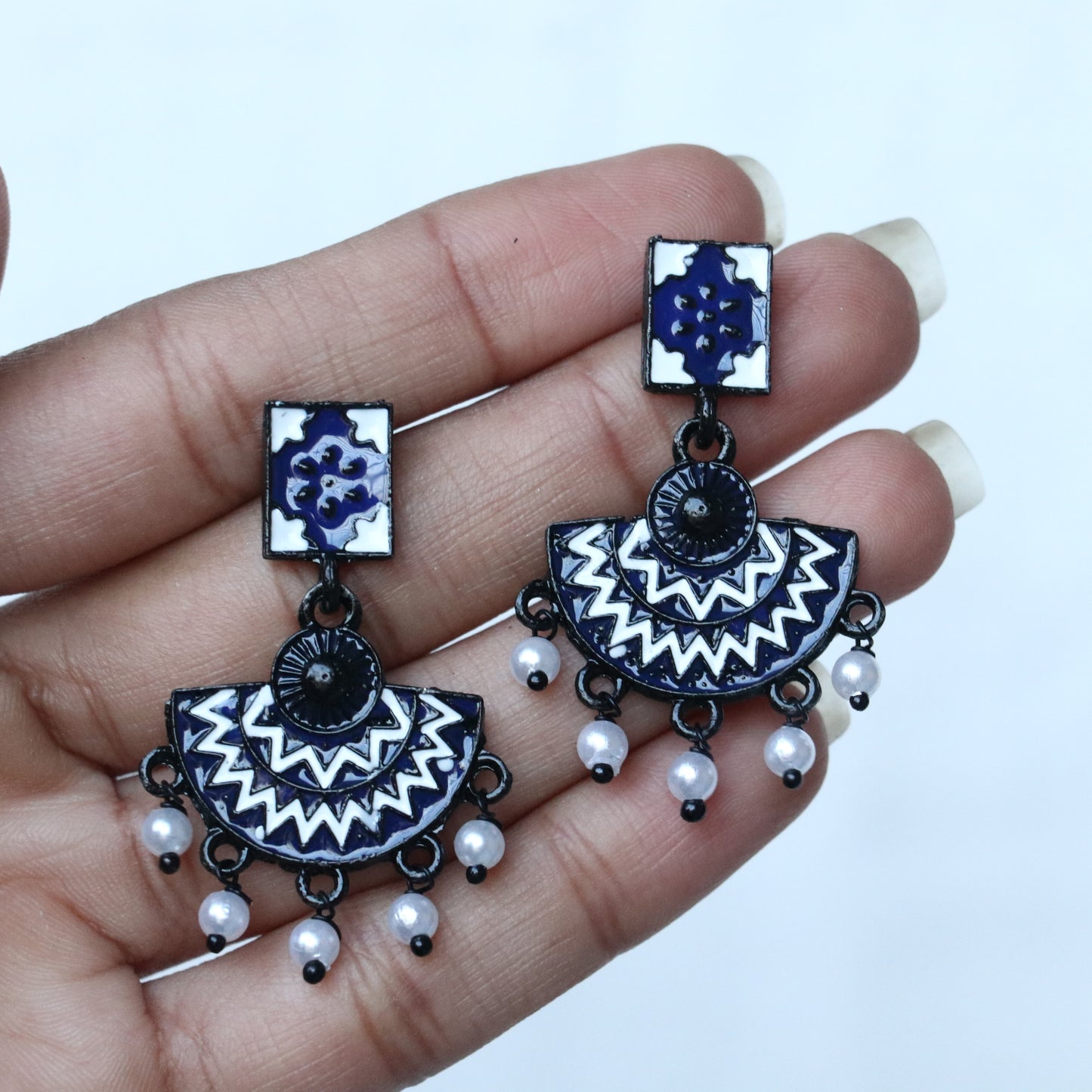 Meenakari Mandala Black Metal Earrings