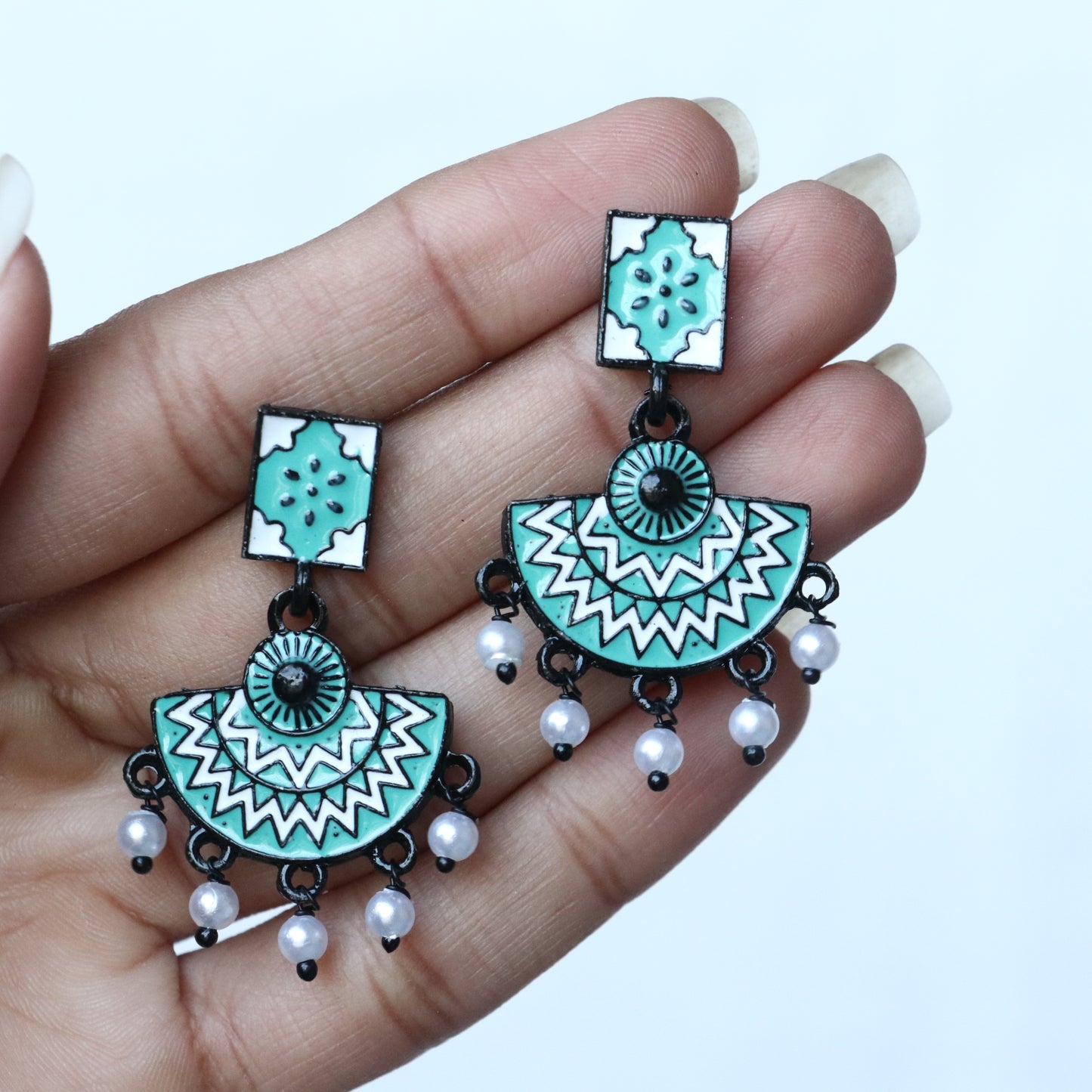 Meenakari Mandala Black Metal Earrings