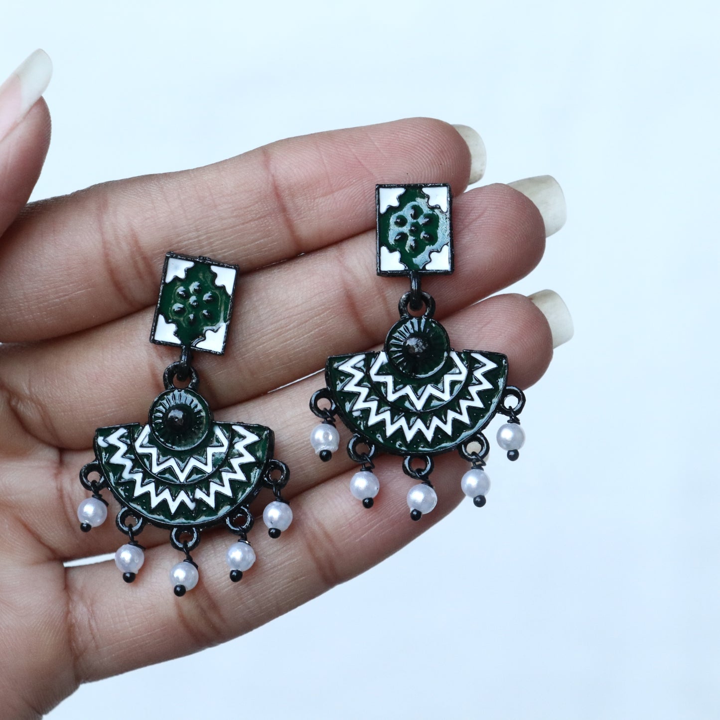 Meenakari Mandala Black Metal Earrings