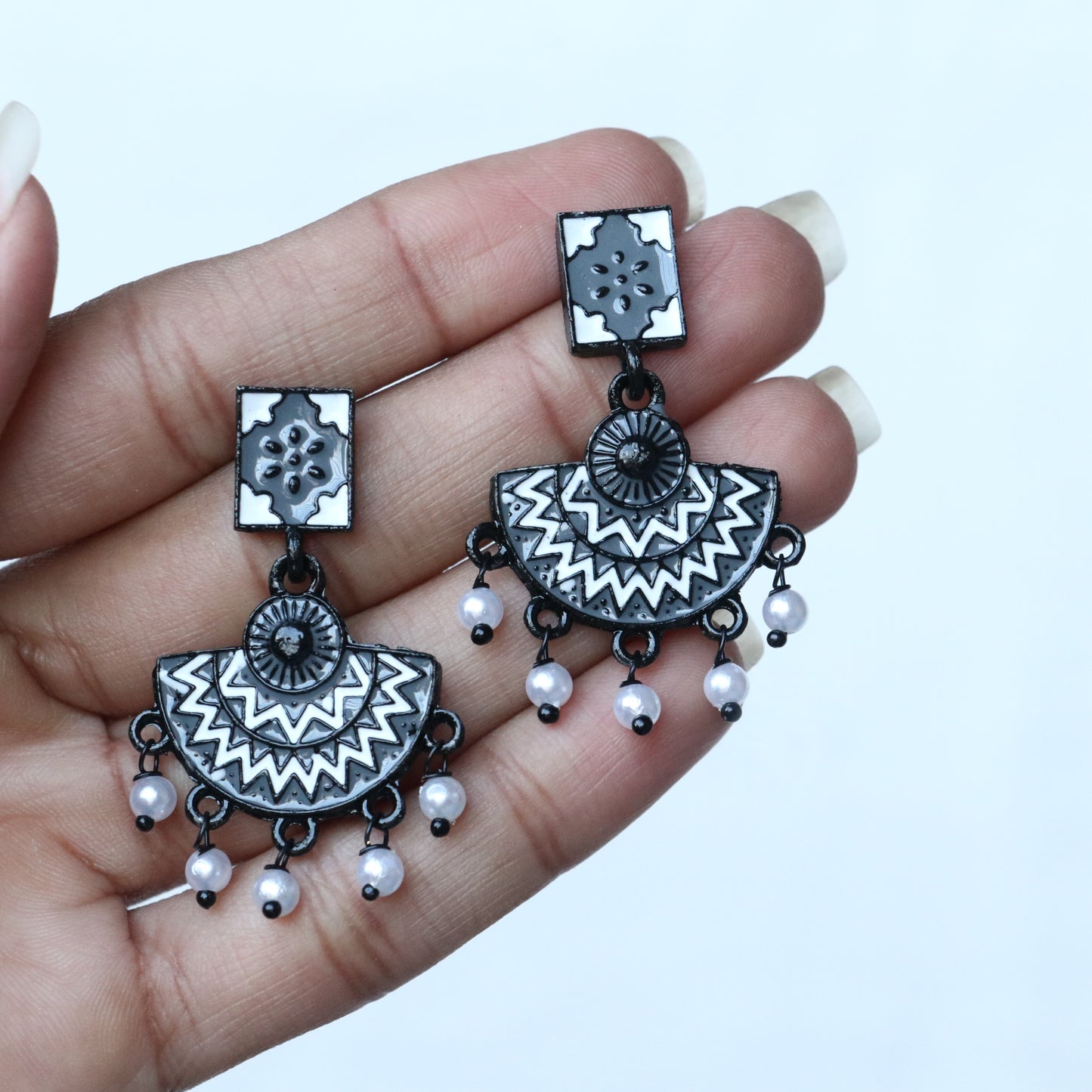 Meenakari Mandala Black Metal Earrings