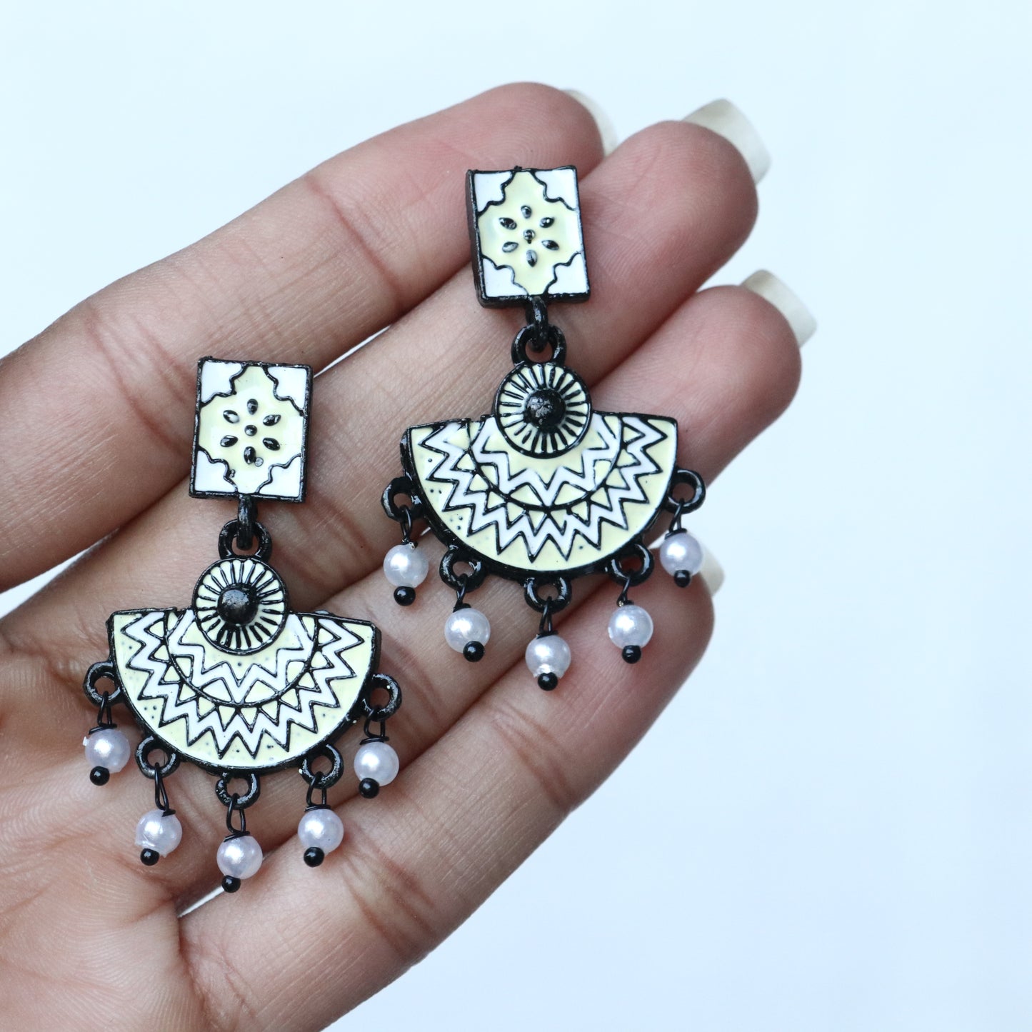 Meenakari Mandala Black Metal Earrings