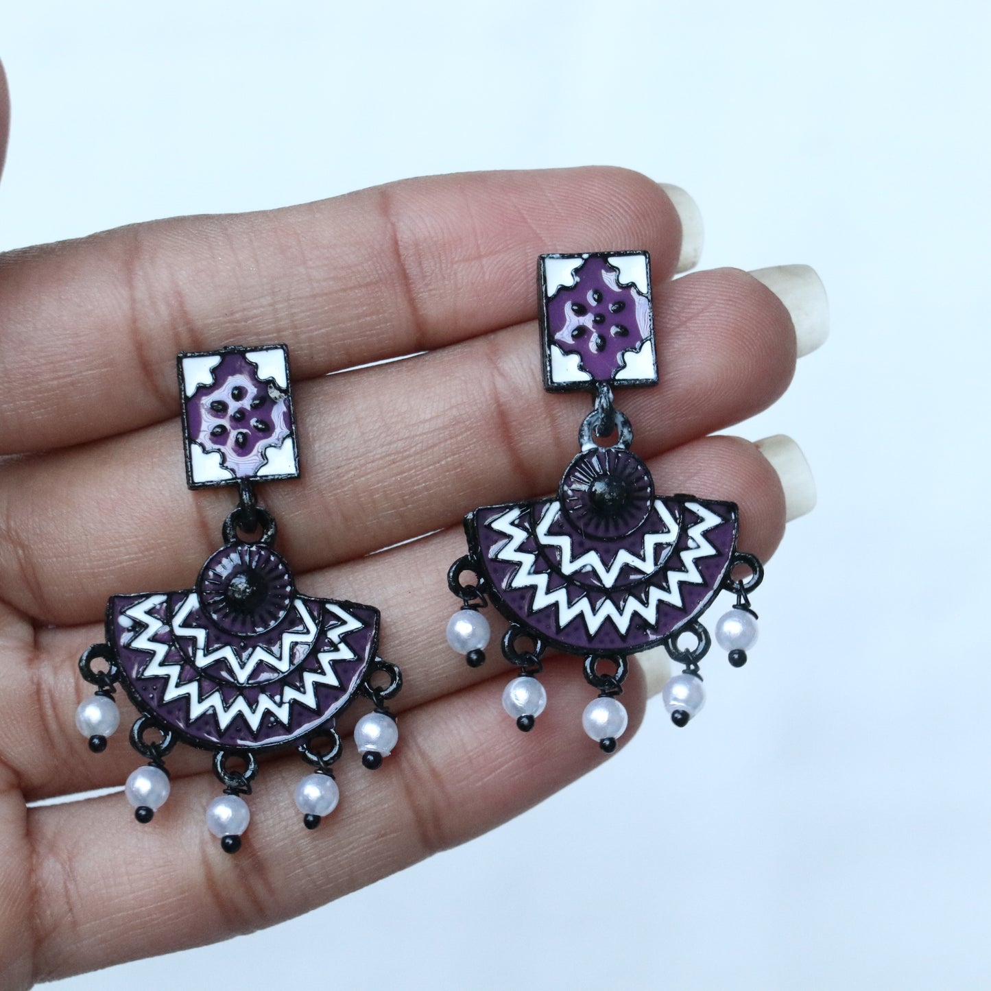 Meenakari Mandala Black Metal Earrings