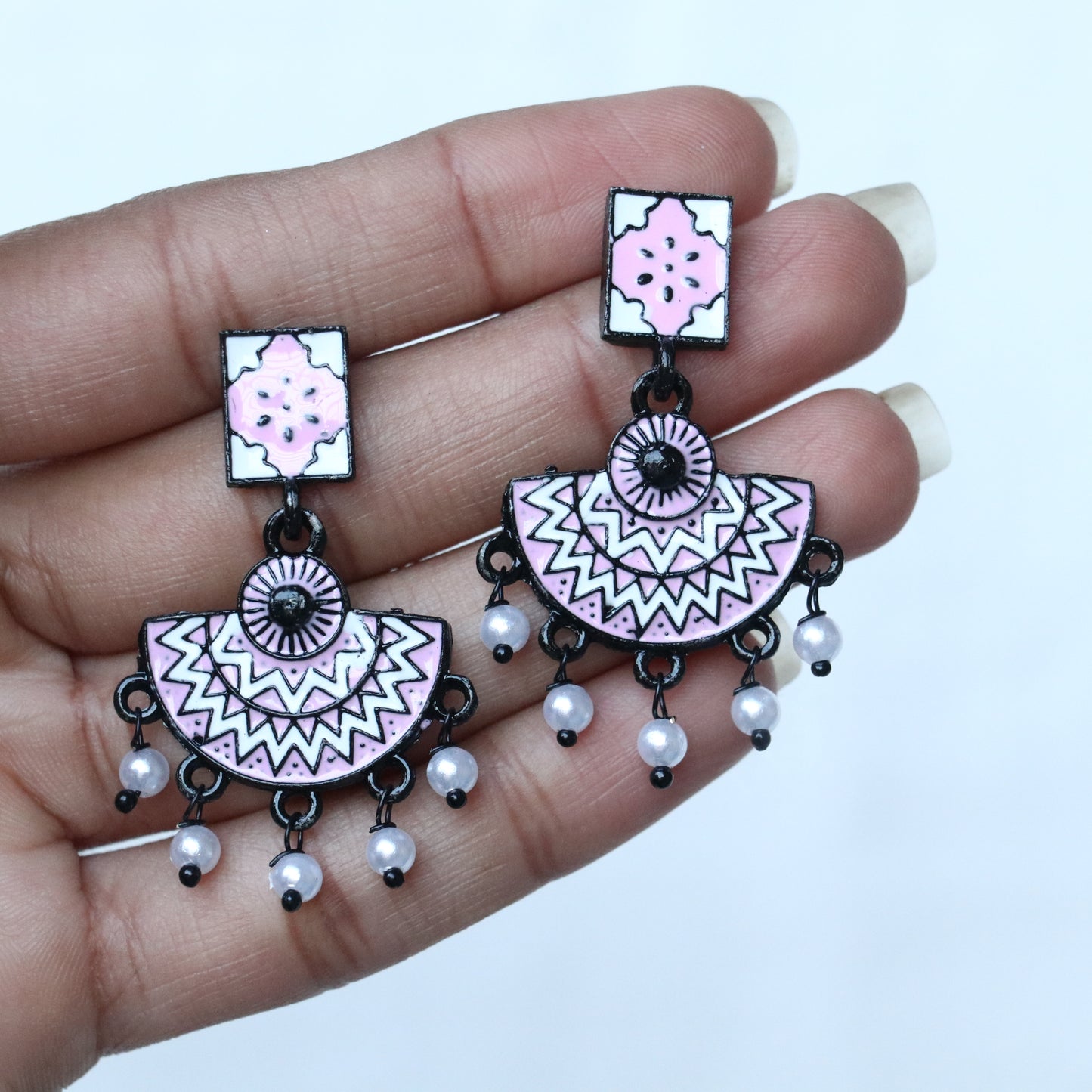 Meenakari Mandala Black Metal Earrings