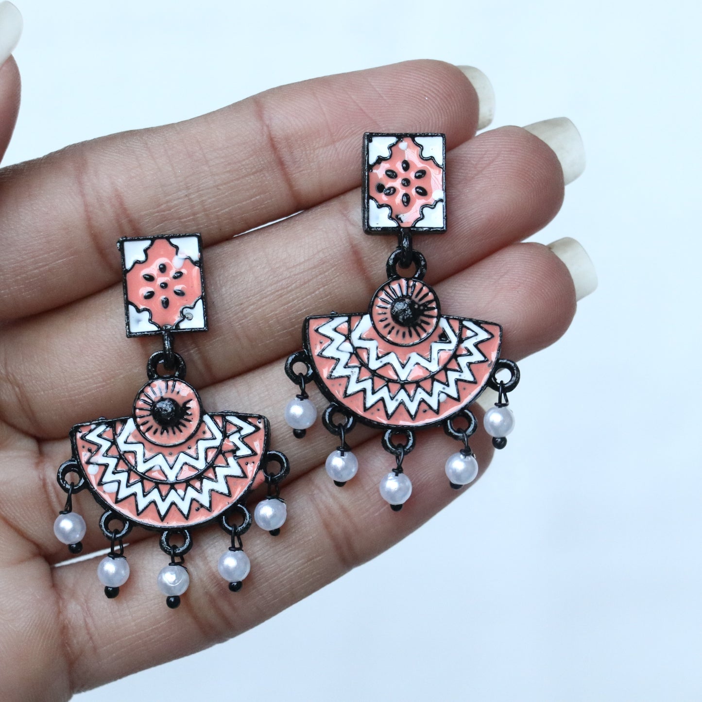 Meenakari Mandala Black Metal Earrings