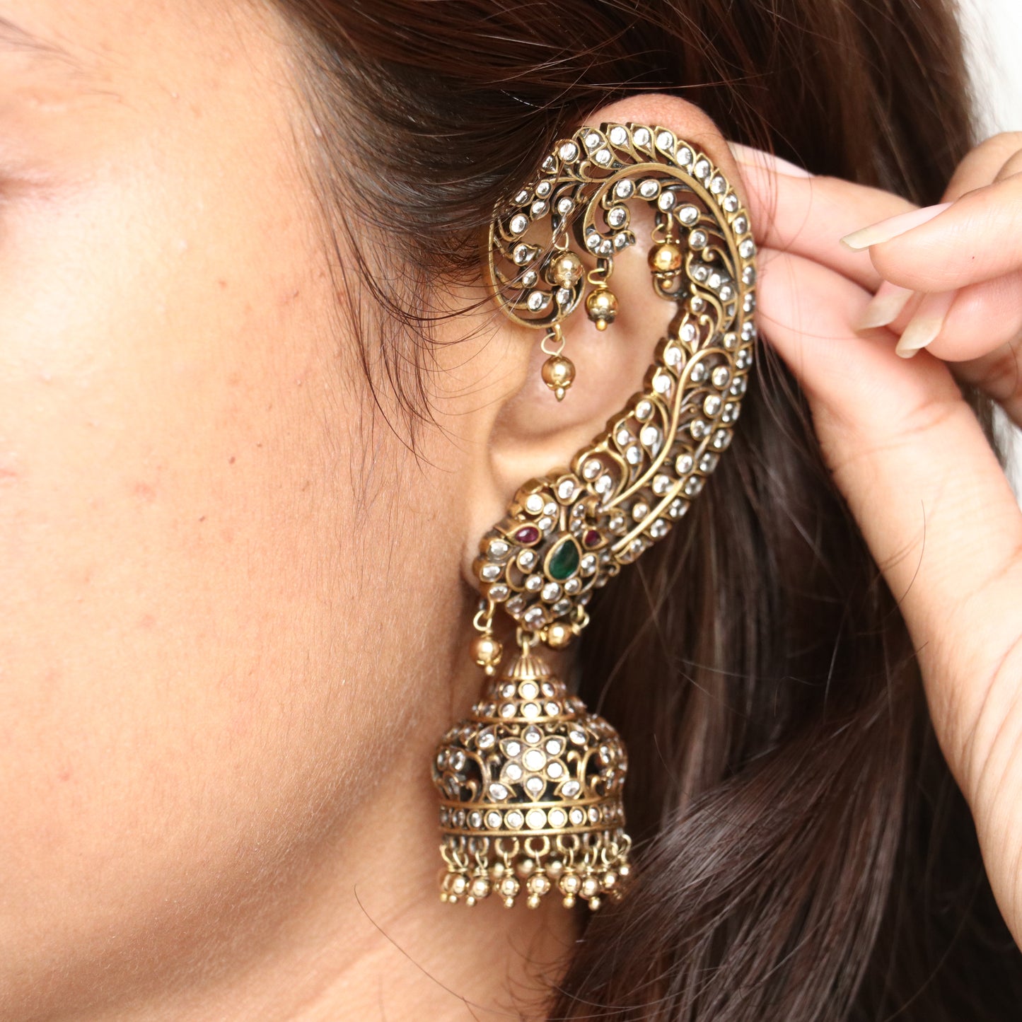 Sanchi Victorian Designer Ear-cuff Jhumkas