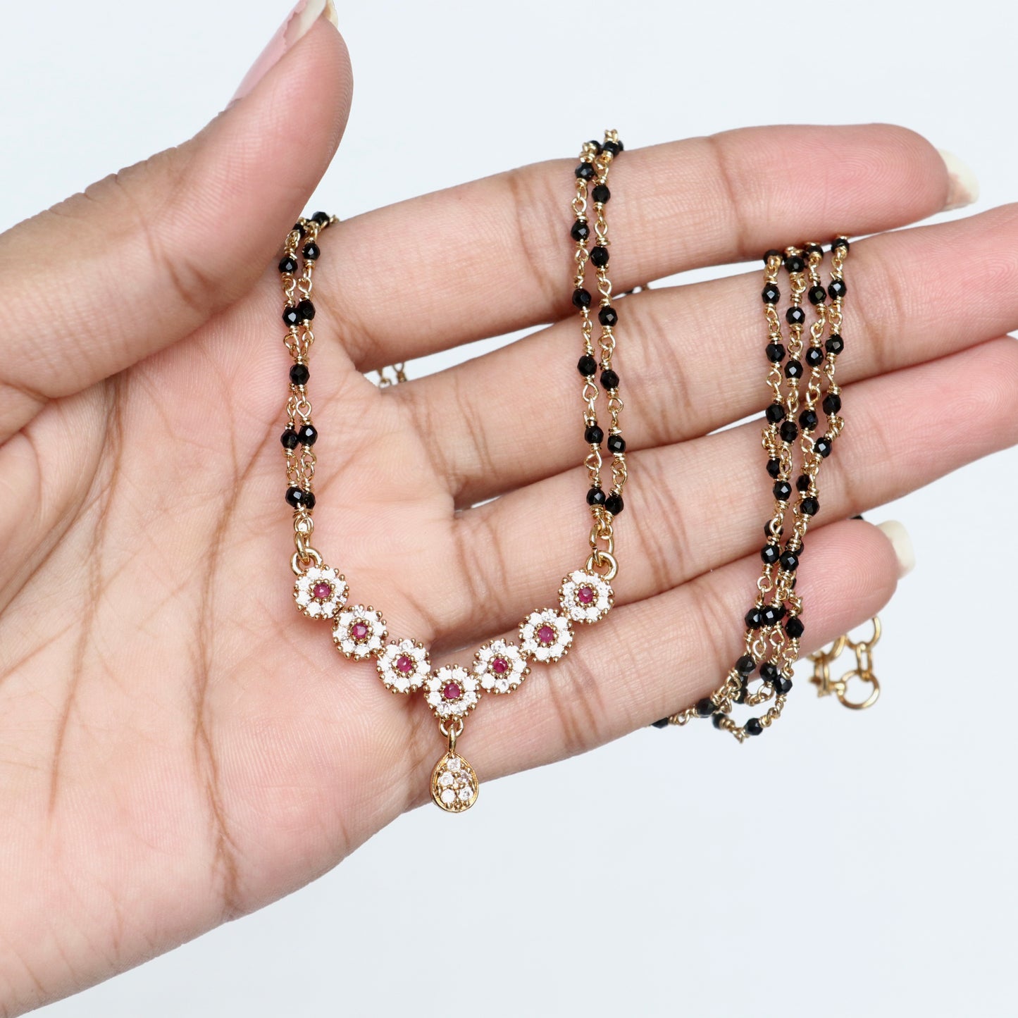 AD Stone Crystal Black Beads Mangalsurtra