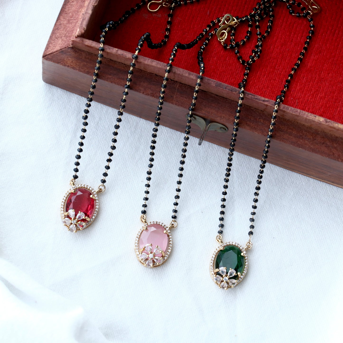 Color Stone Mangalsutra - Red / Green / Pink