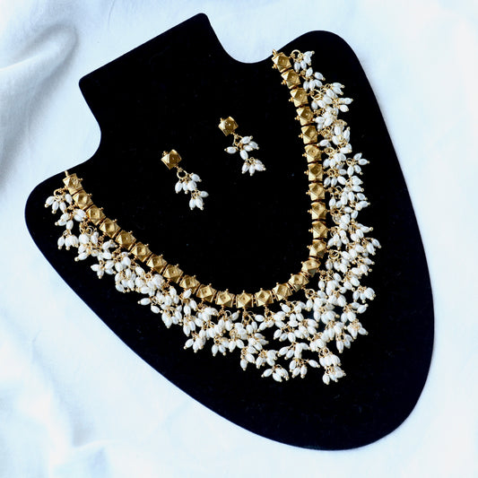 Rice Pearl Cluster Necklace set