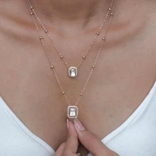 Square Pendant Layered Chain Necklace